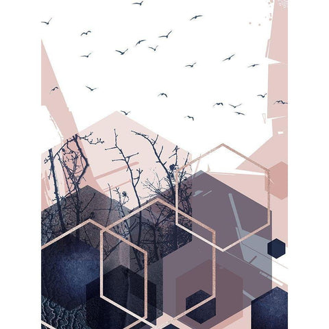 Geo Birds 3 Black Modern Wood Framed Art Print by Urban Epiphany