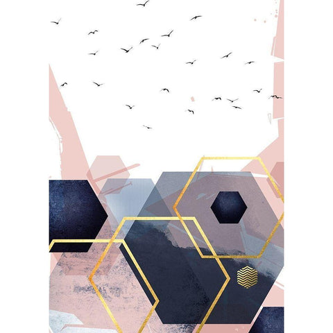 Navy Blush Geo 2 Black Modern Wood Framed Art Print by Urban Epiphany