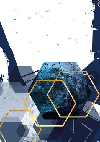 Hexagon Landscape Gold 2 White Modern Wood Framed Art Print with Double Matting by Urban Epiphany