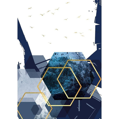 Hexagon Landscape Gold 2 Black Modern Wood Framed Art Print by Urban Epiphany