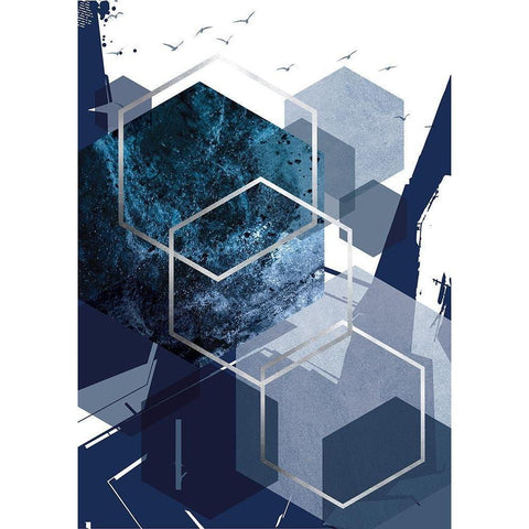 Hexagon Landscape Silver 1 Black Modern Wood Framed Art Print with Double Matting by Urban Epiphany