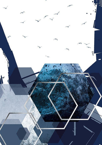 Hexagon Landscape Silver 2 White Modern Wood Framed Art Print with Double Matting by Urban Epiphany