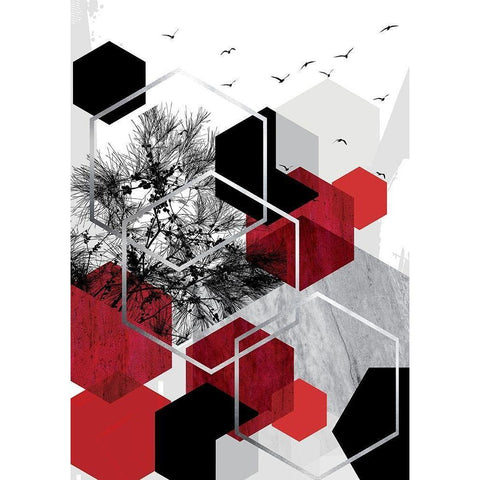 RED Abstract 1 White Modern Wood Framed Art Print by Urban Epiphany