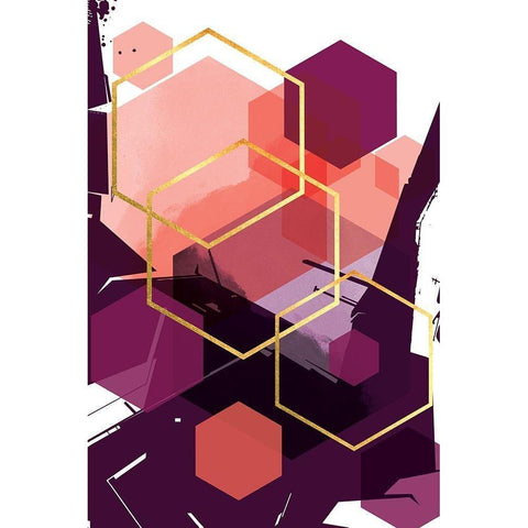 Molten Coral Hex 1 Black Modern Wood Framed Art Print with Double Matting by Urban Epiphany