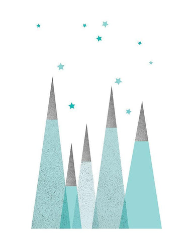 Teal Mountains 3 White Modern Wood Framed Art Print with Double Matting by Urban Epiphany