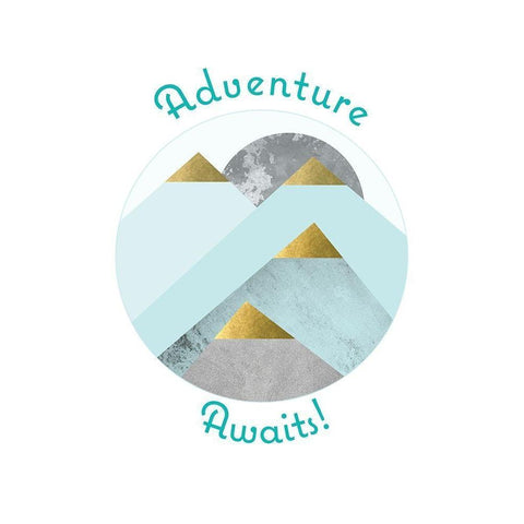 Adventure Awaits Mountains Black Modern Wood Framed Art Print with Double Matting by Urban Epiphany