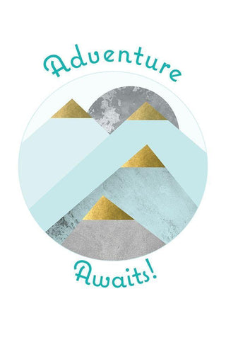 Adventure Awaits Mountains White Modern Wood Framed Art Print with Double Matting by Urban Epiphany