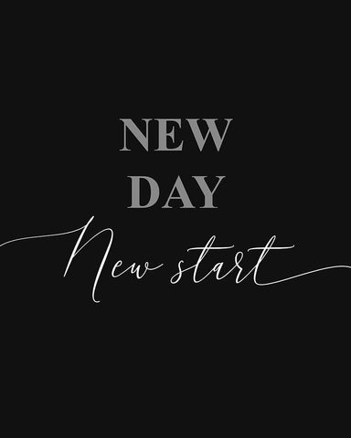 New Day New Start Mono Black Ornate Wood Framed Art Print with Double Matting by Villa, Milli