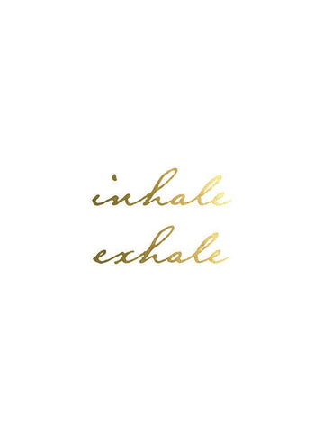 Inhale Exhale Gold White Modern Wood Framed Art Print with Double Matting by Urban Epiphany