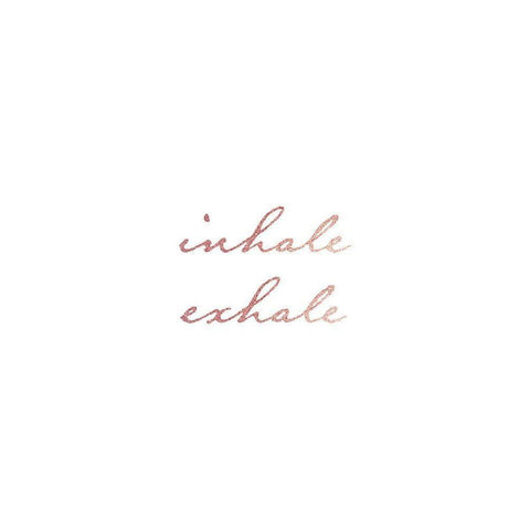 Inhale Exhale Rose Gold Black Modern Wood Framed Art Print by Urban Epiphany