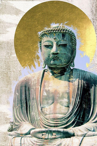 Japanese Buddha with Halo White Modern Wood Framed Art Print with Double Matting by Urban Epiphany