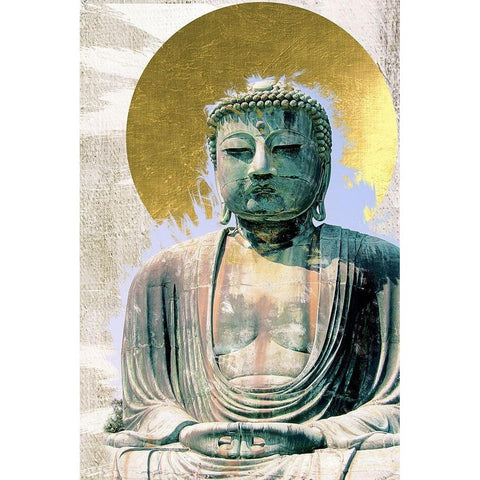 Japanese Buddha with Halo Gold Ornate Wood Framed Art Print with Double Matting by Urban Epiphany