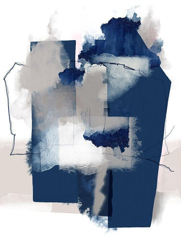 Juxtaposed Blue White Modern Wood Framed Art Print with Double Matting by Urban Epiphany