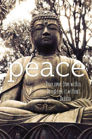 Peace Buddha Black Ornate Wood Framed Art Print with Double Matting by Urban Epiphany