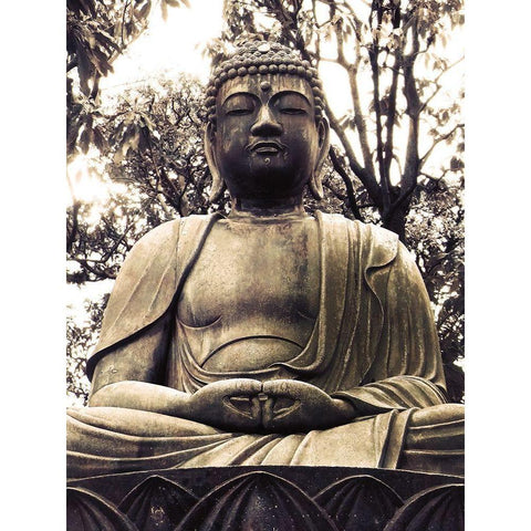 Japanese Buddha Statue Black Modern Wood Framed Art Print with Double Matting by Urban Epiphany