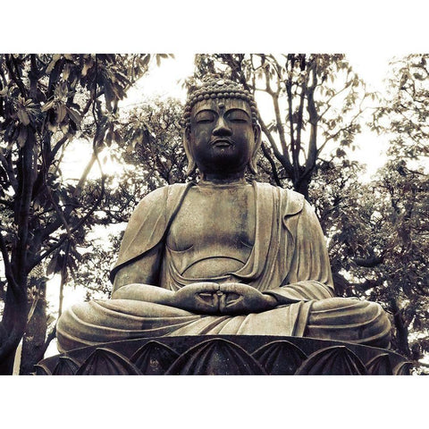 Japanese Buddha Statue 2 Black Modern Wood Framed Art Print with Double Matting by Urban Epiphany