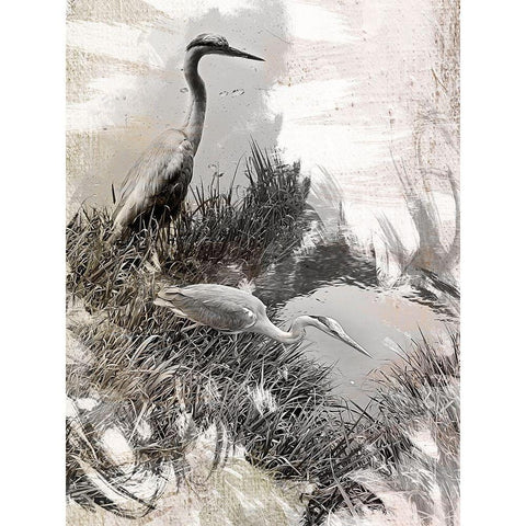 Japanese Herons Gold Ornate Wood Framed Art Print with Double Matting by Urban Epiphany