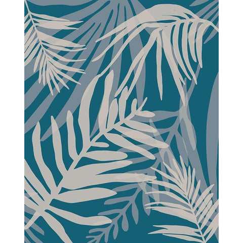Teal and Beige Glam Leaves Gold Ornate Wood Framed Art Print with Double Matting by Urban Epiphany