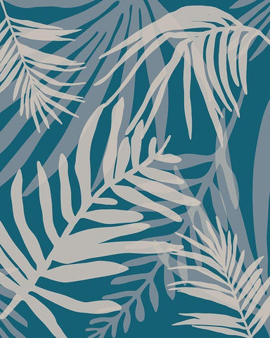 Teal and Beige Glam Leaves Black Ornate Wood Framed Art Print with Double Matting by Urban Epiphany