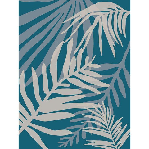 Teal and Beige Glam Leaves 2 Black Modern Wood Framed Art Print with Double Matting by Urban Epiphany