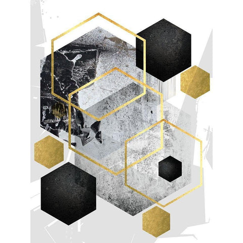 Abstract Geo Black Gold 1 Black Modern Wood Framed Art Print with Double Matting by Urban Epiphany