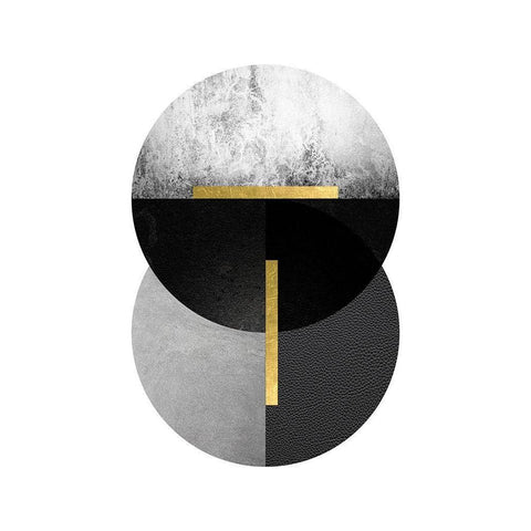 Black Grey Gold Circles 1 White Modern Wood Framed Art Print by Urban Epiphany