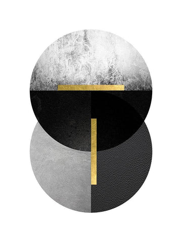 Black Grey Gold Circles 1 White Modern Wood Framed Art Print with Double Matting by Urban Epiphany