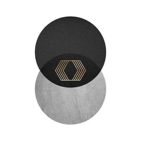 Black Grey Gold Circles 2 Black Modern Wood Framed Art Print with Double Matting by Urban Epiphany