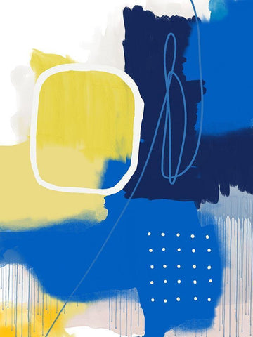 Modern Abstract Yellow Blue 1 White Modern Wood Framed Art Print with Double Matting by Lula Bijoux and Company