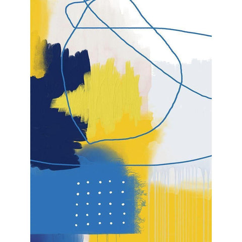 Modern Abstract Yellow Blue 2 Black Modern Wood Framed Art Print with Double Matting by Lula Bijoux and Company