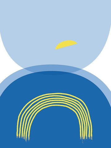 Blue Yellow Minimalist 2 White Modern Wood Framed Art Print with Double Matting by Lula Bijoux and Company
