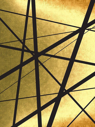 Black And Gold Geometric Lines 1 Black Ornate Wood Framed Art Print with Double Matting by Urban Epiphany