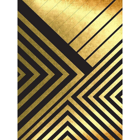 Black And Gold Geometric Lines 2 Gold Ornate Wood Framed Art Print with Double Matting by Urban Epiphany