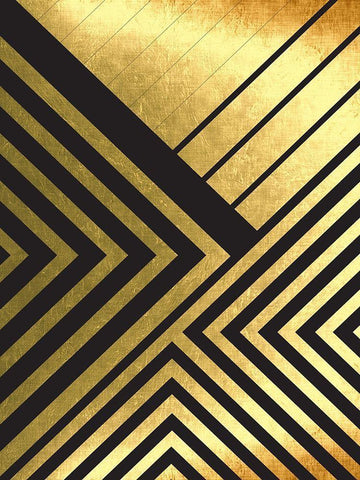 Black And Gold Geometric Lines 2 White Modern Wood Framed Art Print with Double Matting by Urban Epiphany