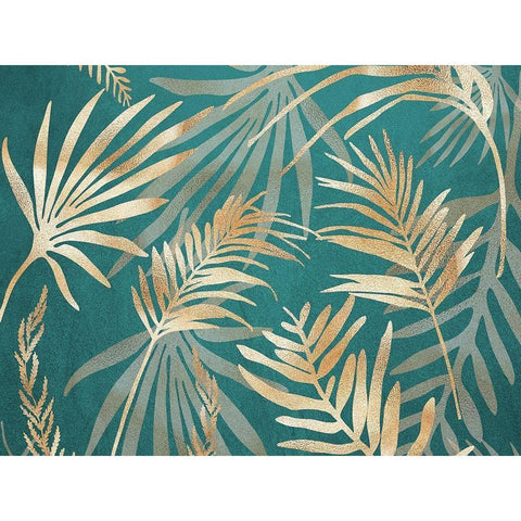 Glam Leaves Teal 1 White Modern Wood Framed Art Print by Urban Epiphany