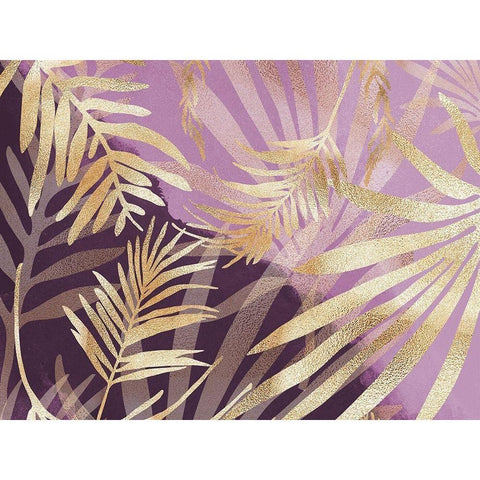 Glam Leaves Pink Purple Gold Ornate Wood Framed Art Print with Double Matting by Urban Epiphany