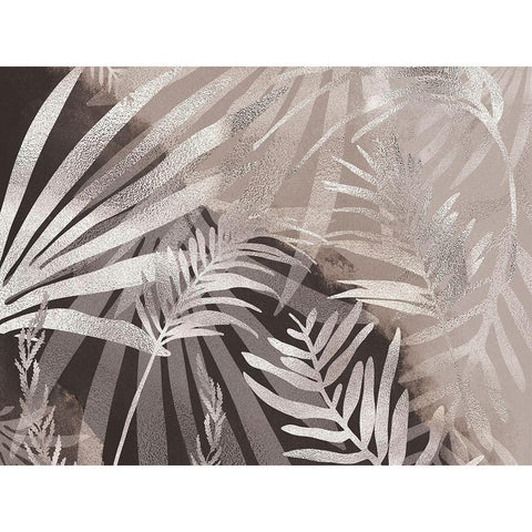 Glam Leaves Neutral Tones 3 Black Modern Wood Framed Art Print with Double Matting by Urban Epiphany