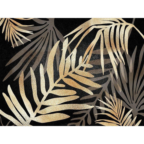 Glam Leaves Black Gold 3 Gold Ornate Wood Framed Art Print with Double Matting by Urban Epiphany