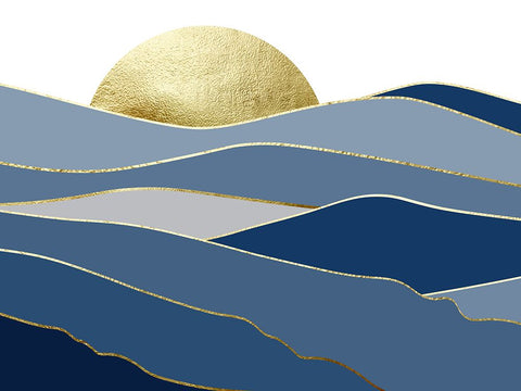 Navy Gold Landscape 2 Black Ornate Wood Framed Art Print with Double Matting by Urban Epiphany