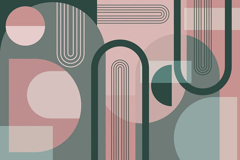 Abstract Arches Pink Green 1 Black Ornate Wood Framed Art Print with Double Matting by Urban Epiphany