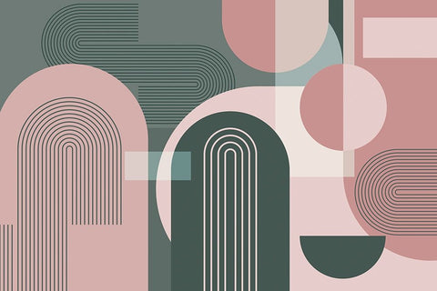 Abstract Arches Pink Green 2 Black Ornate Wood Framed Art Print with Double Matting by Urban Epiphany