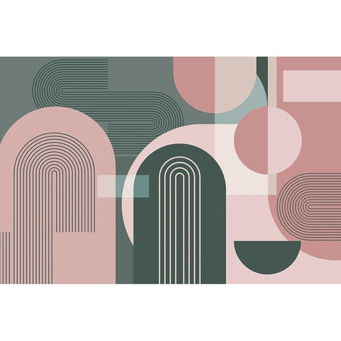 Abstract Arches Pink Green 2 Gold Ornate Wood Framed Art Print with Double Matting by Urban Epiphany