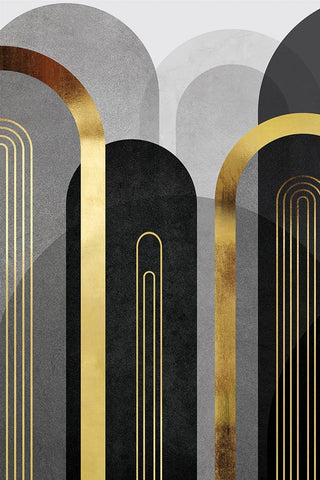 Mid Century Arches Black Gold 1 Black Ornate Wood Framed Art Print with Double Matting by Urban Epiphany