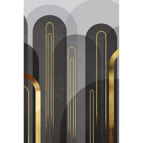 MidCentury Arches Black Gold 2 Gold Ornate Wood Framed Art Print with Double Matting by Urban Epiphany