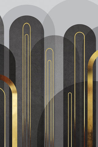 MidCentury Arches Black Gold 2 Black Ornate Wood Framed Art Print with Double Matting by Urban Epiphany