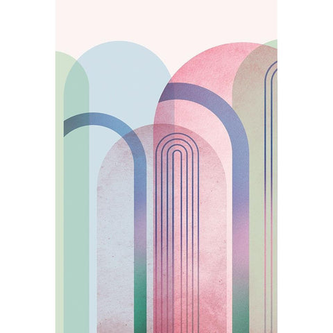 Mid Century Arches Pastel Rainbows 1 White Modern Wood Framed Art Print by Urban Epiphany