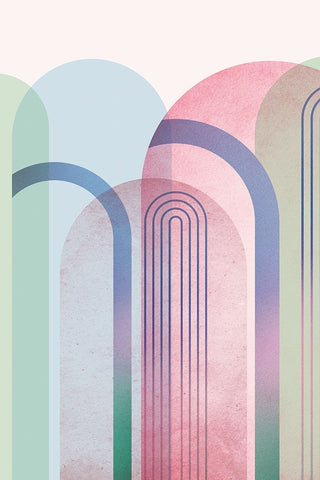 Mid Century Arches Pastel Rainbows 1 Black Ornate Wood Framed Art Print with Double Matting by Urban Epiphany