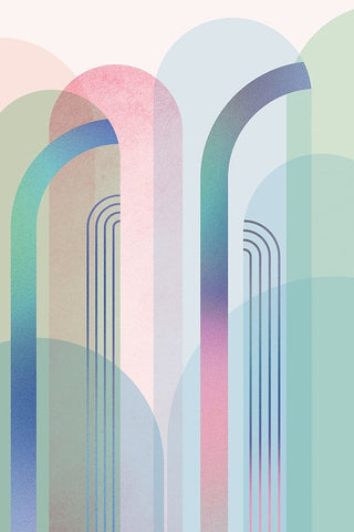 Mid Century Arches Pastel Rainbows 2 White Modern Wood Framed Art Print with Double Matting by Urban Epiphany