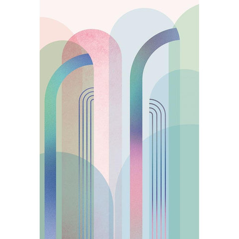 Mid Century Arches Pastel Rainbows 2 Black Modern Wood Framed Art Print with Double Matting by Urban Epiphany