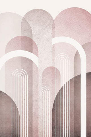 MidCentury Arches Pink Burgundy 1 White Modern Wood Framed Art Print with Double Matting by Urban Epiphany